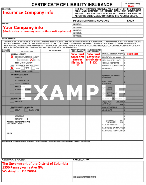Example of Certificate of Insurance(COI)